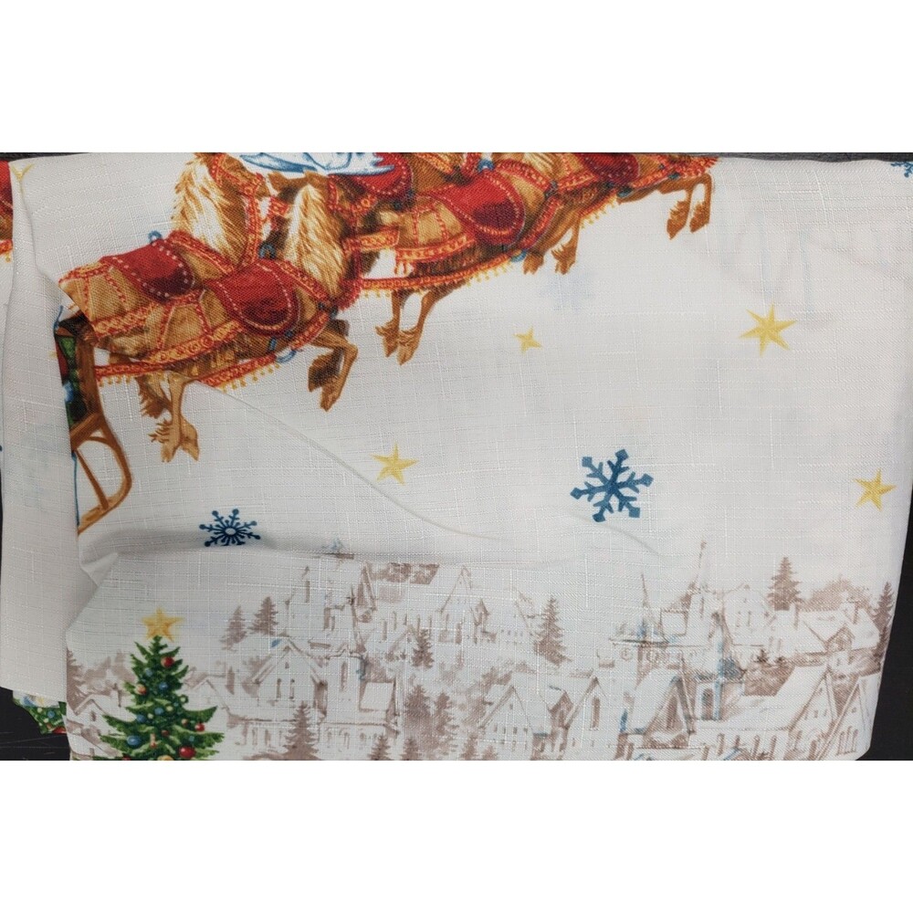 Printed Fabric Tablecloth,60"x84"Oval, CHRISTMAS,SANTA'S JOURNEY & SNOWFLAKES,NB